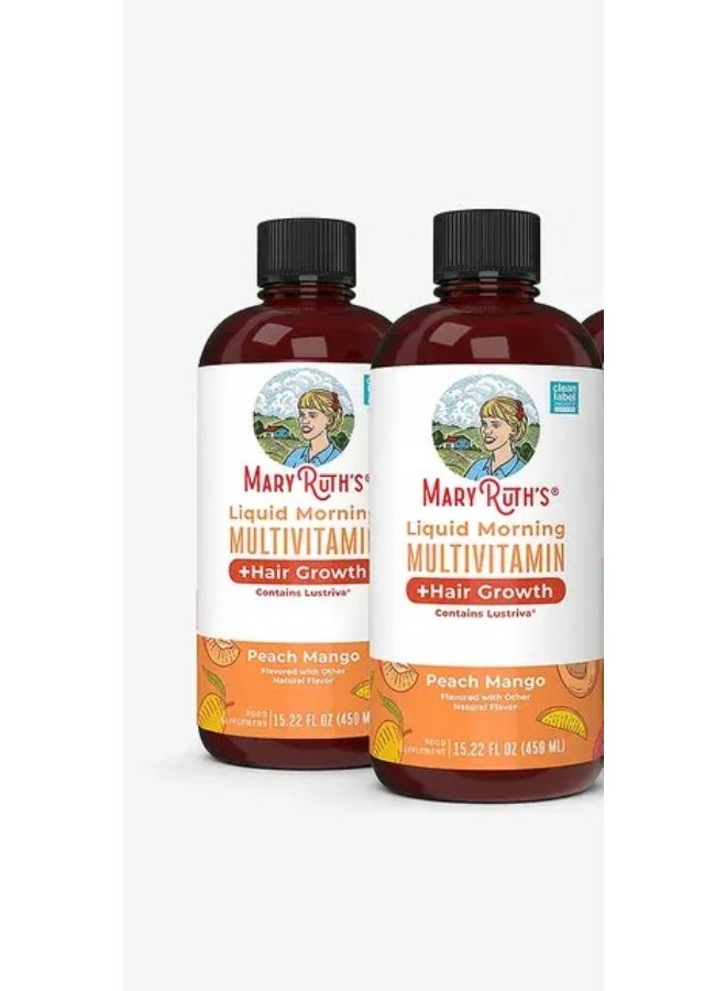 MaryRuth's 2pc MaryRuth's Liquid Morning Multivitamin + Hair Growth, Peach Mango, 15.22 fl oz - Image 1